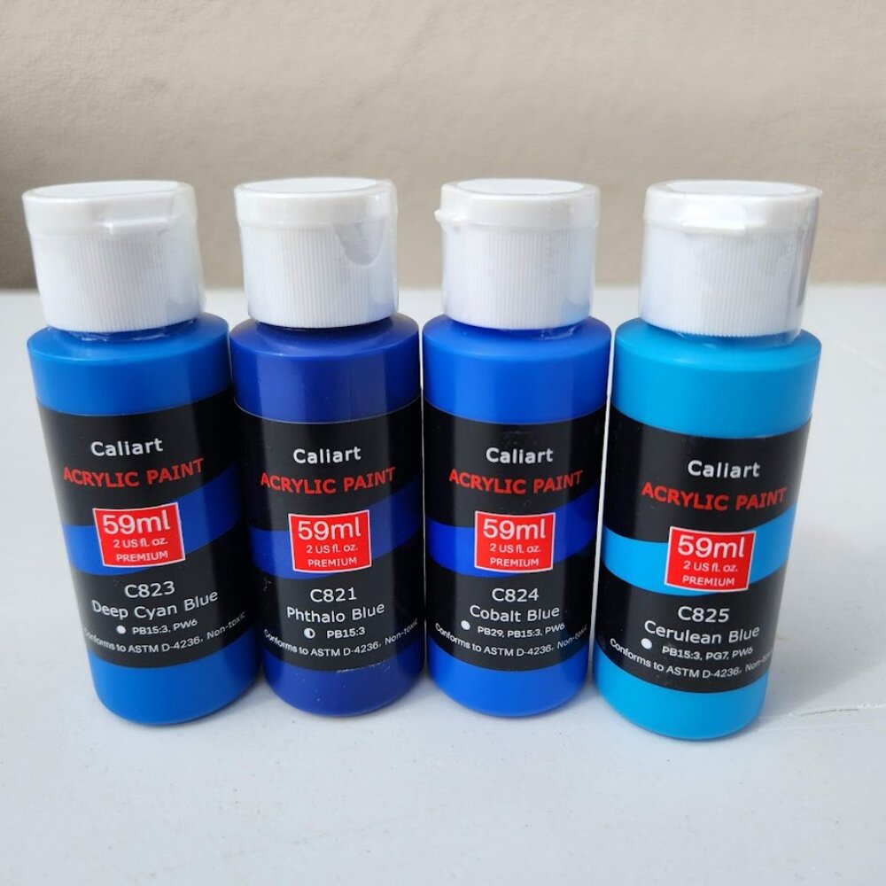NEW 4 Caliart Acrylic Paint Set Blue Blues colors 59ml, 2oz each Art Craft Paint